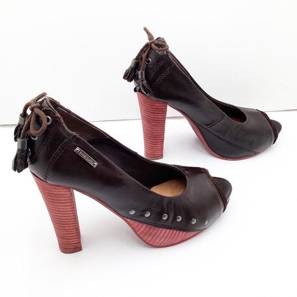 {Diesel}Leather Peep Toe Platform Heels - Picture 4 of 12